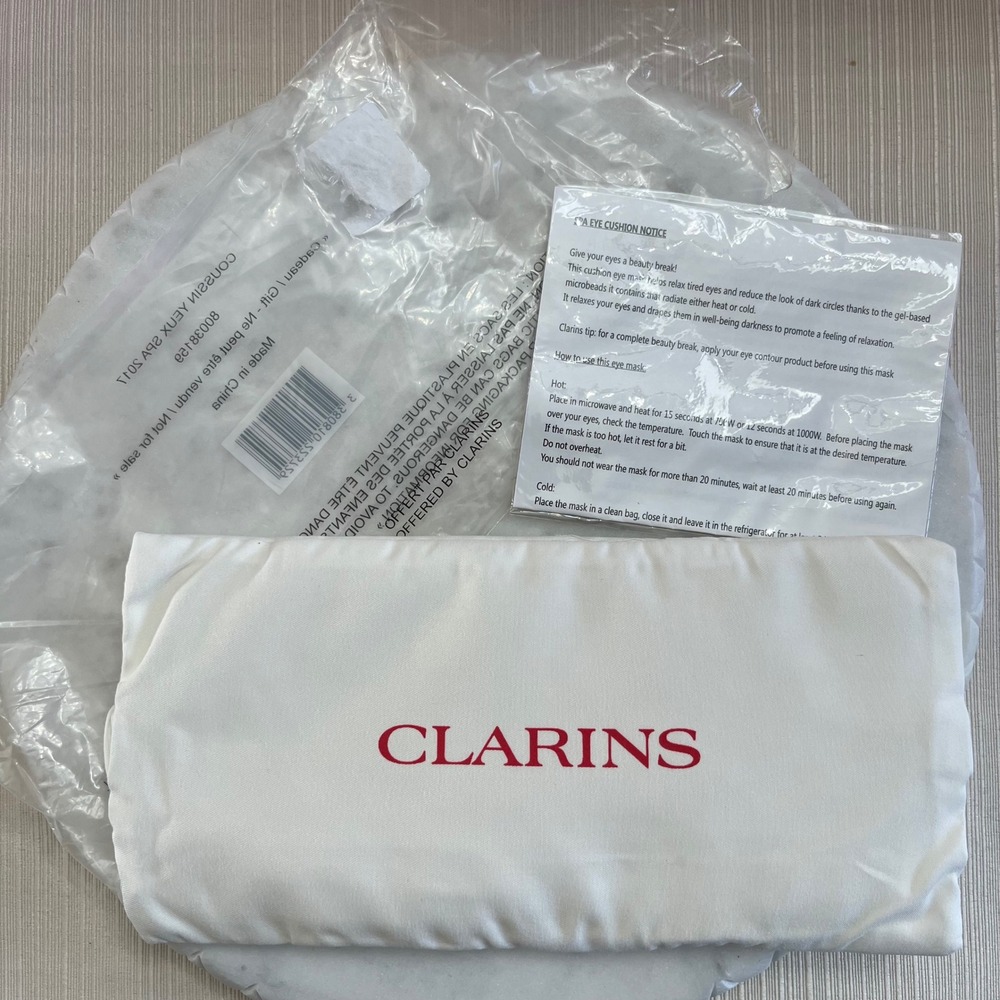 Clarins Spa Eye Mask Cushion Headband Hot Cold‎ Gel Bead White Red Logo New Gift